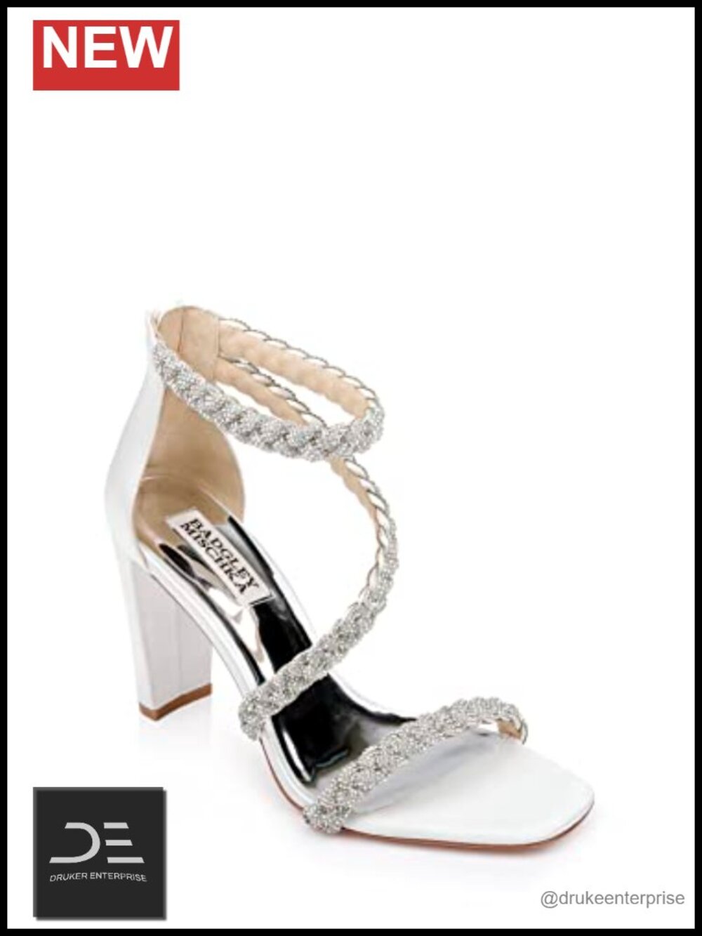 Braided Rhinestone Block Heels Open Toe Ankle Strap Sandals Leather